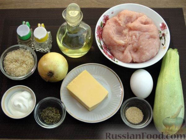 Куриные котлеты с рисом и кабачком, в духовке